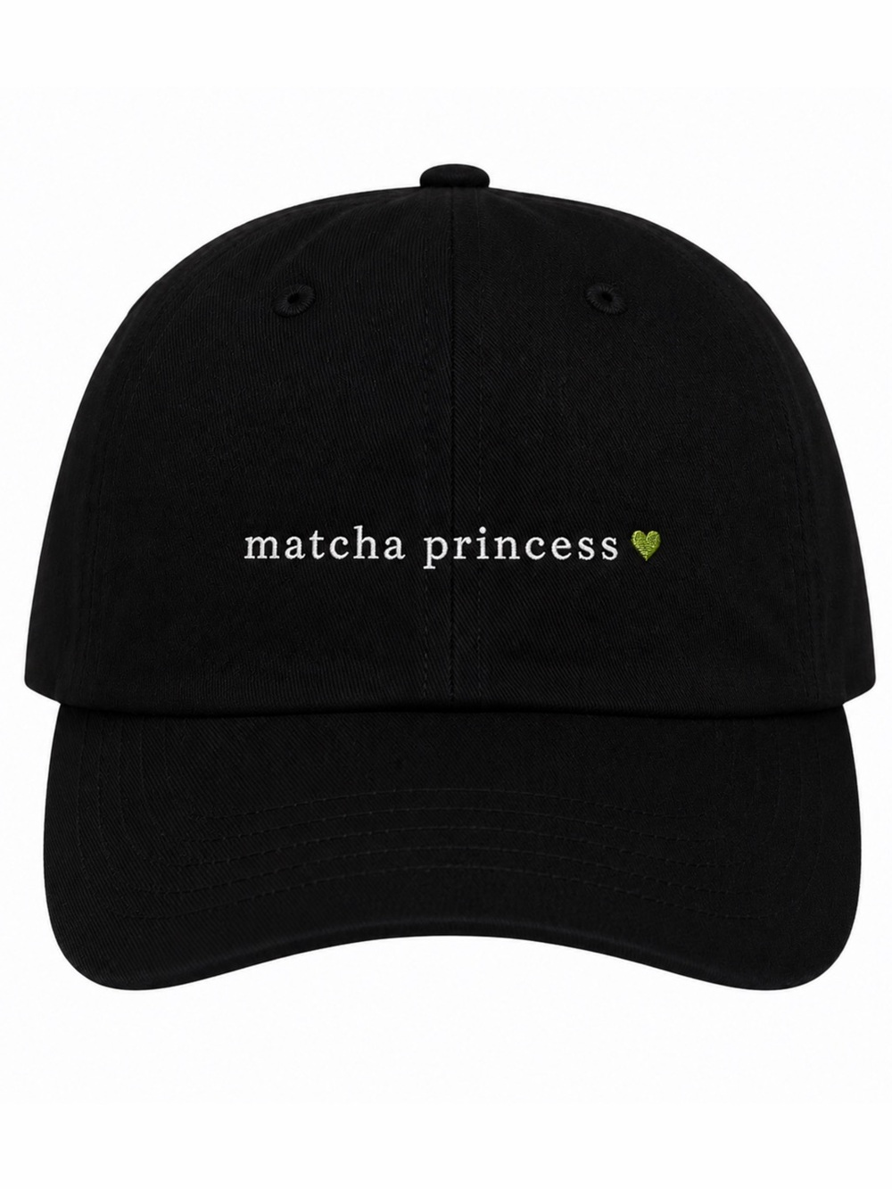 💚 Matcha Princess Baseball Cap Black Hat Green Heart Embroidered Aesthetic
